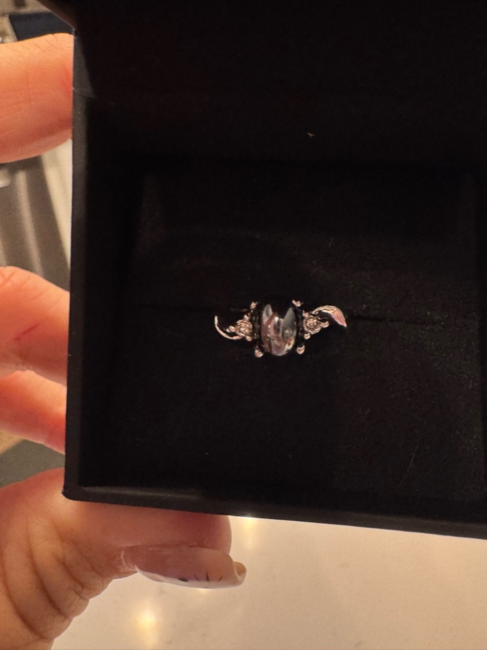 Kay’s Sterling Silver black sapphire star Crystal Leaf Accent Ring